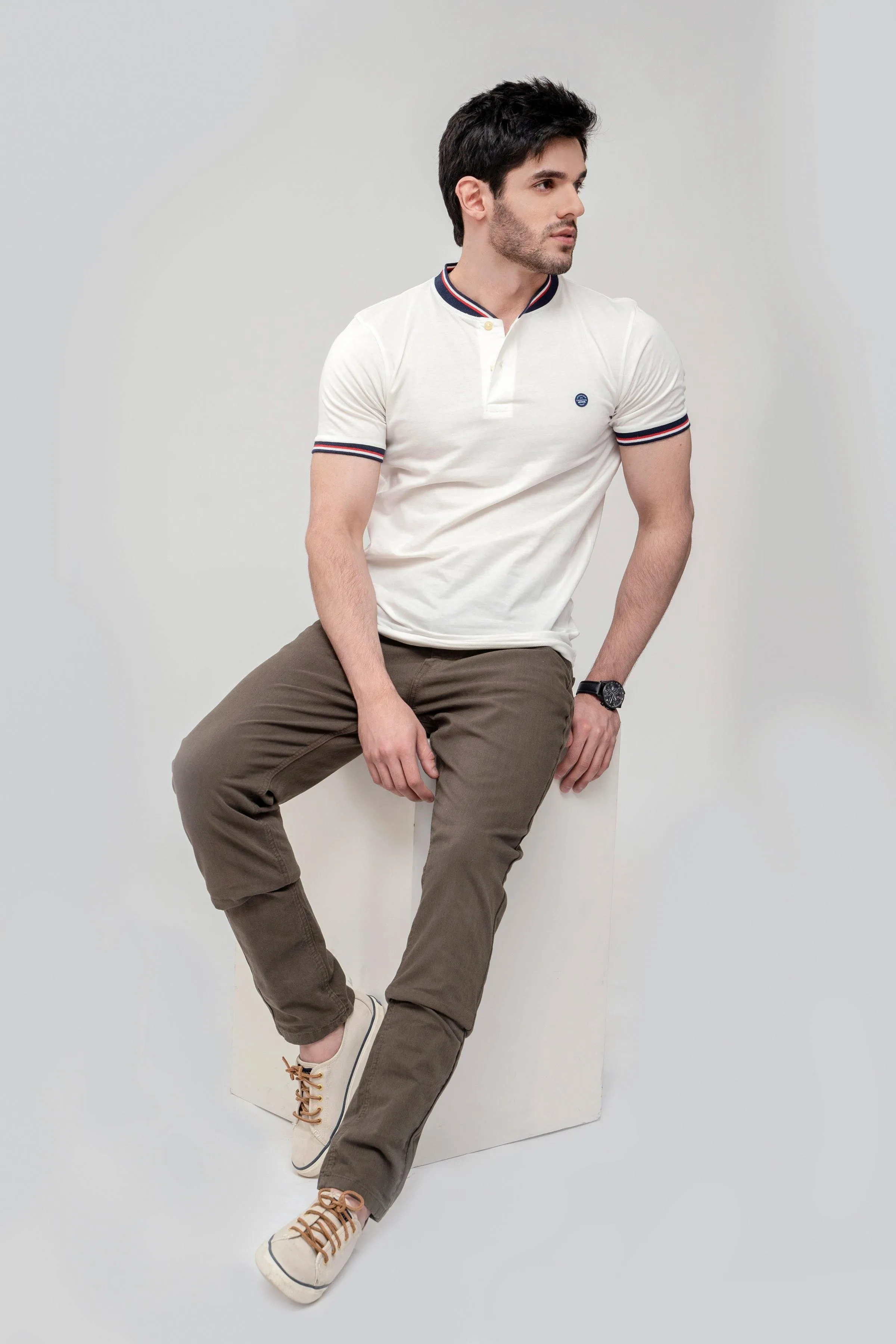 T SHIRT HENLEY TIPPING BAN OFF WHITE