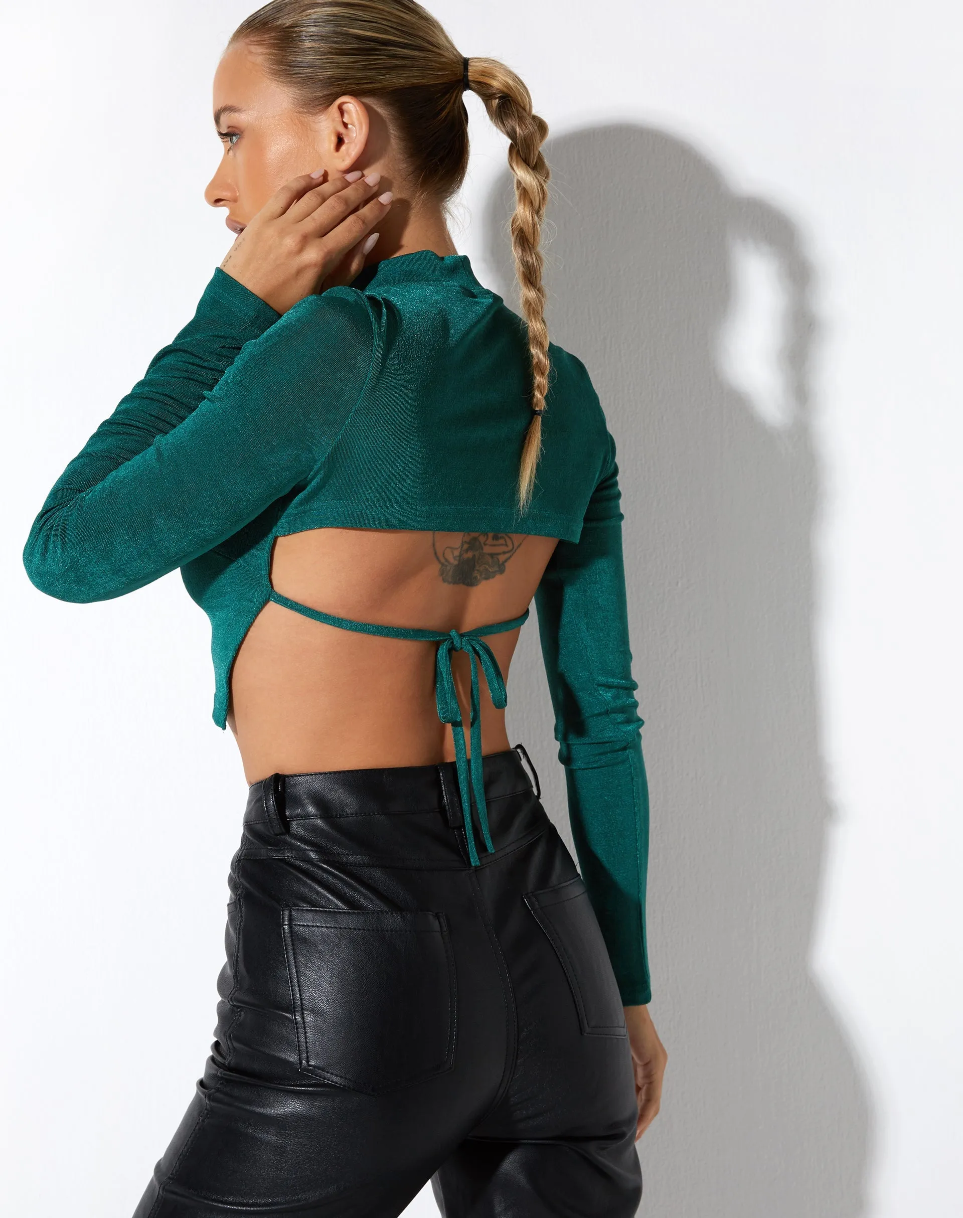 Tadita Crop Top in Crepe Forest Green