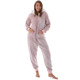 The Big Softy Womens Teddy Fleece Onesie Pajamas Fuzzy Teens Size Small Pink