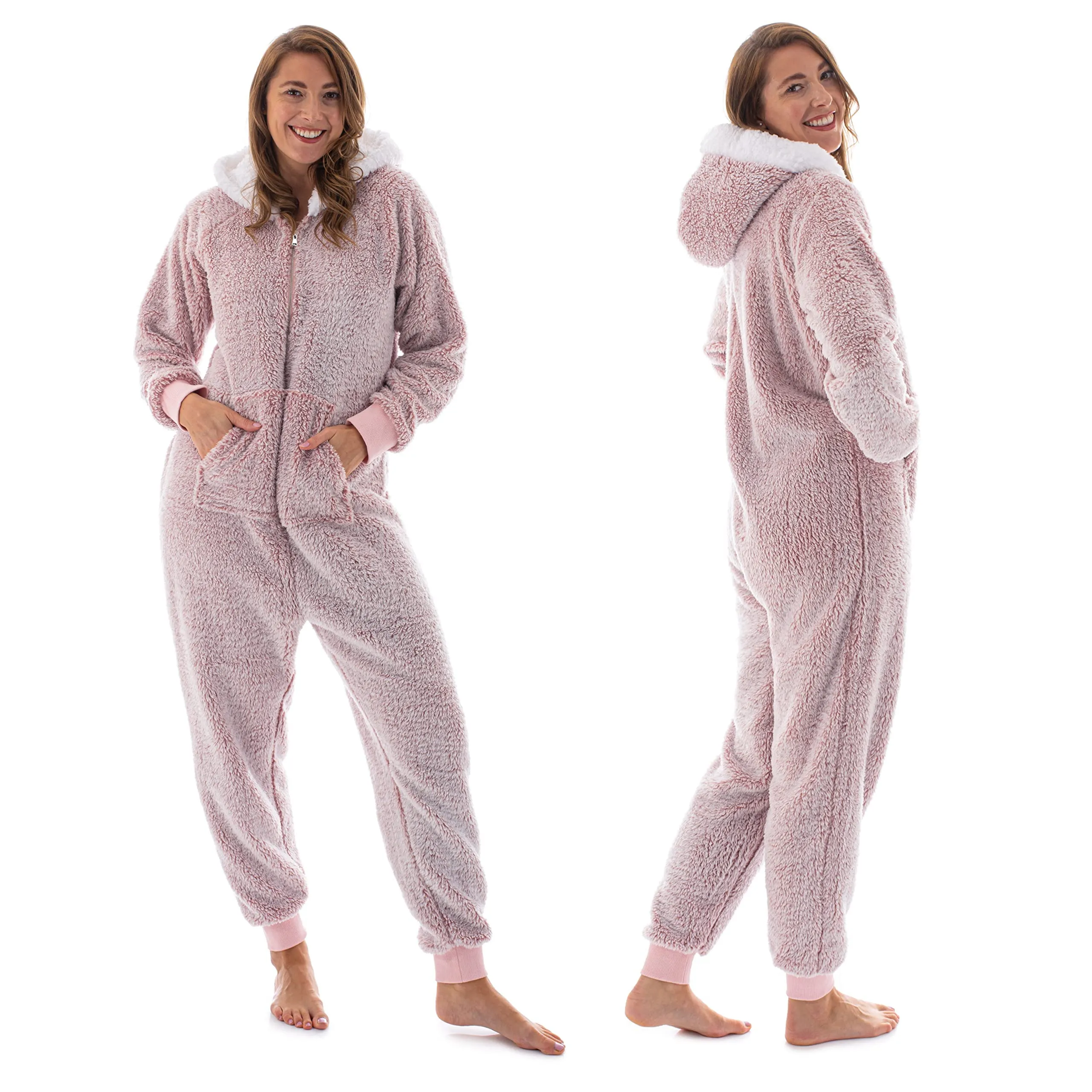 The Big Softy Womens Teddy Fleece Onesie Pajamas Fuzzy Teens Size Small Pink