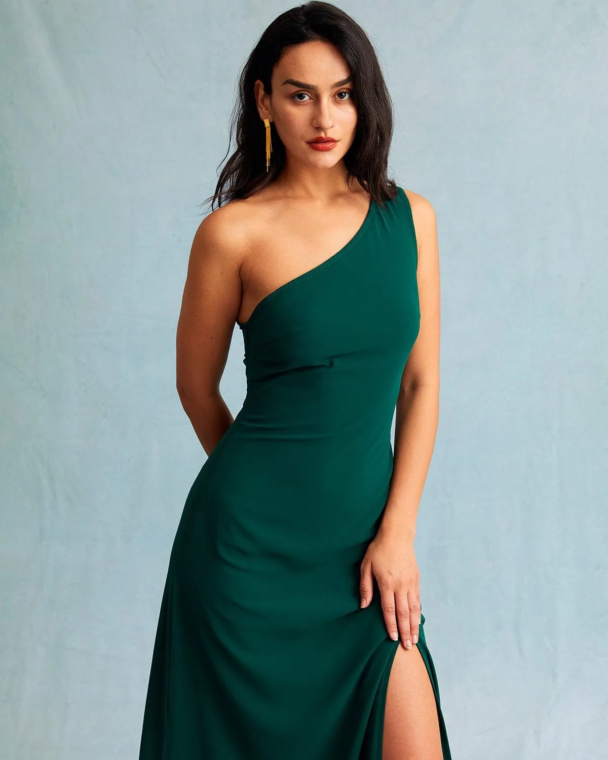 The Green One Shoulder Sleeveless Maxi Dress