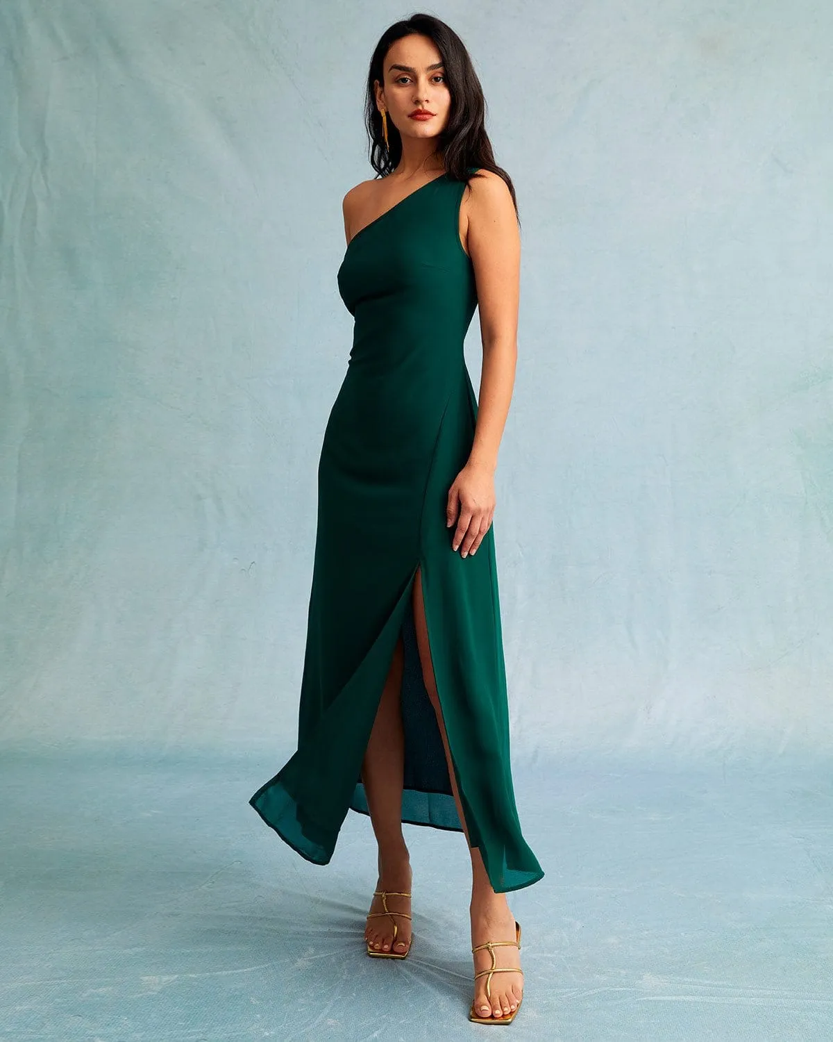 The Green One Shoulder Sleeveless Maxi Dress