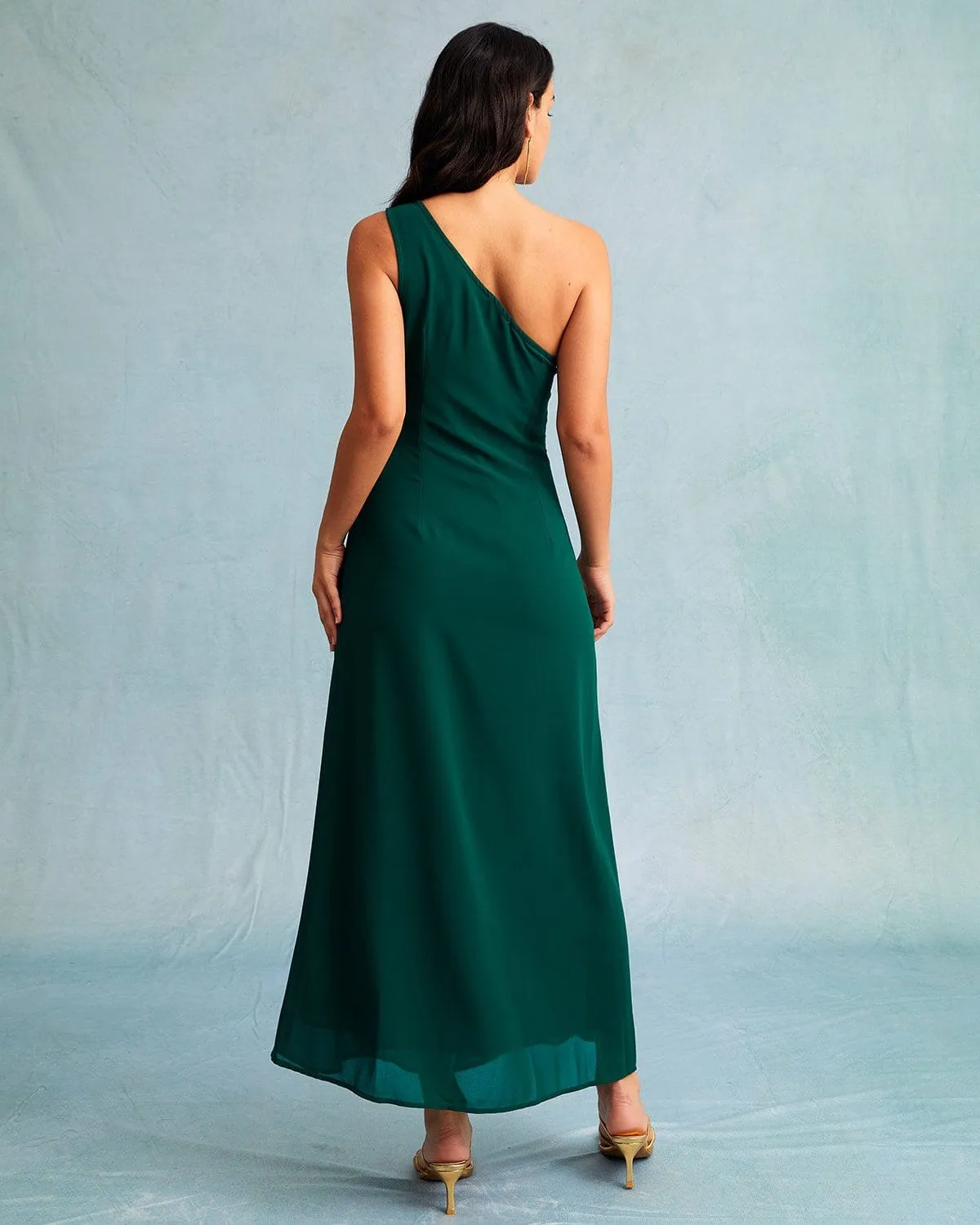 The Green One Shoulder Sleeveless Maxi Dress