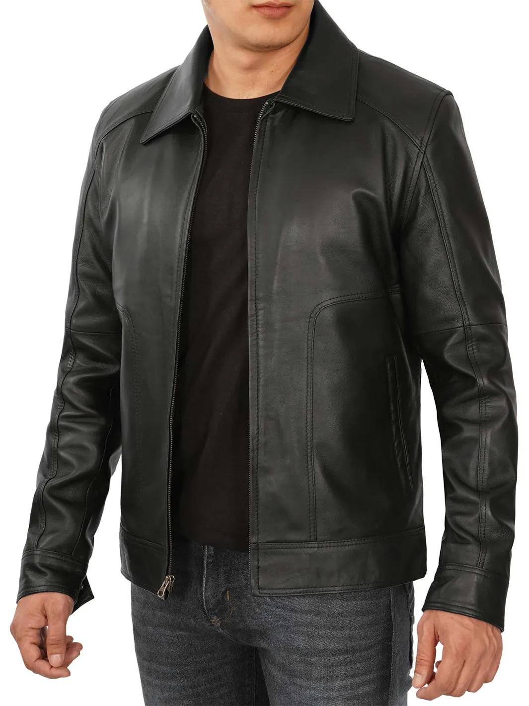 Thomas Mens Black Vintage Real Leather Jacket