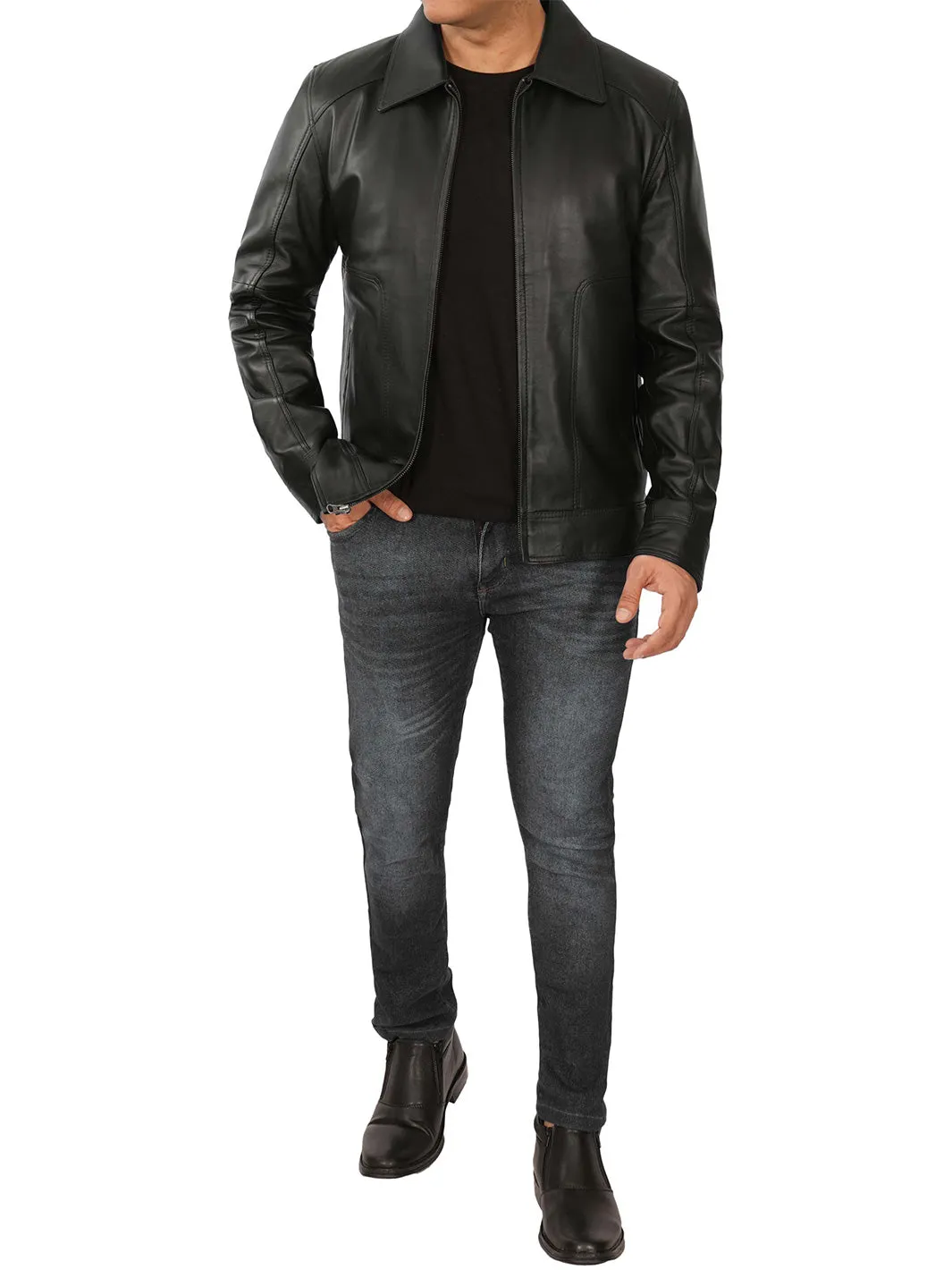 Thomas Mens Black Vintage Real Leather Jacket