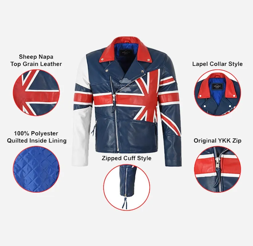 UNION JACK Men’s UK Union Flag Leather Jacket