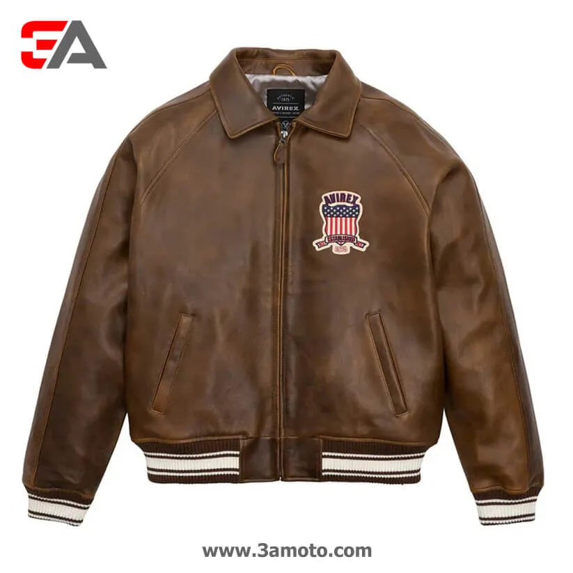 Vintage Brown Letterman Limited Edition Avirex Leather Jacket