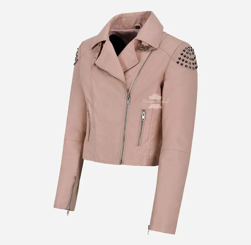 Vixen's Studded Skull Leather Biker Style Jacket For Women