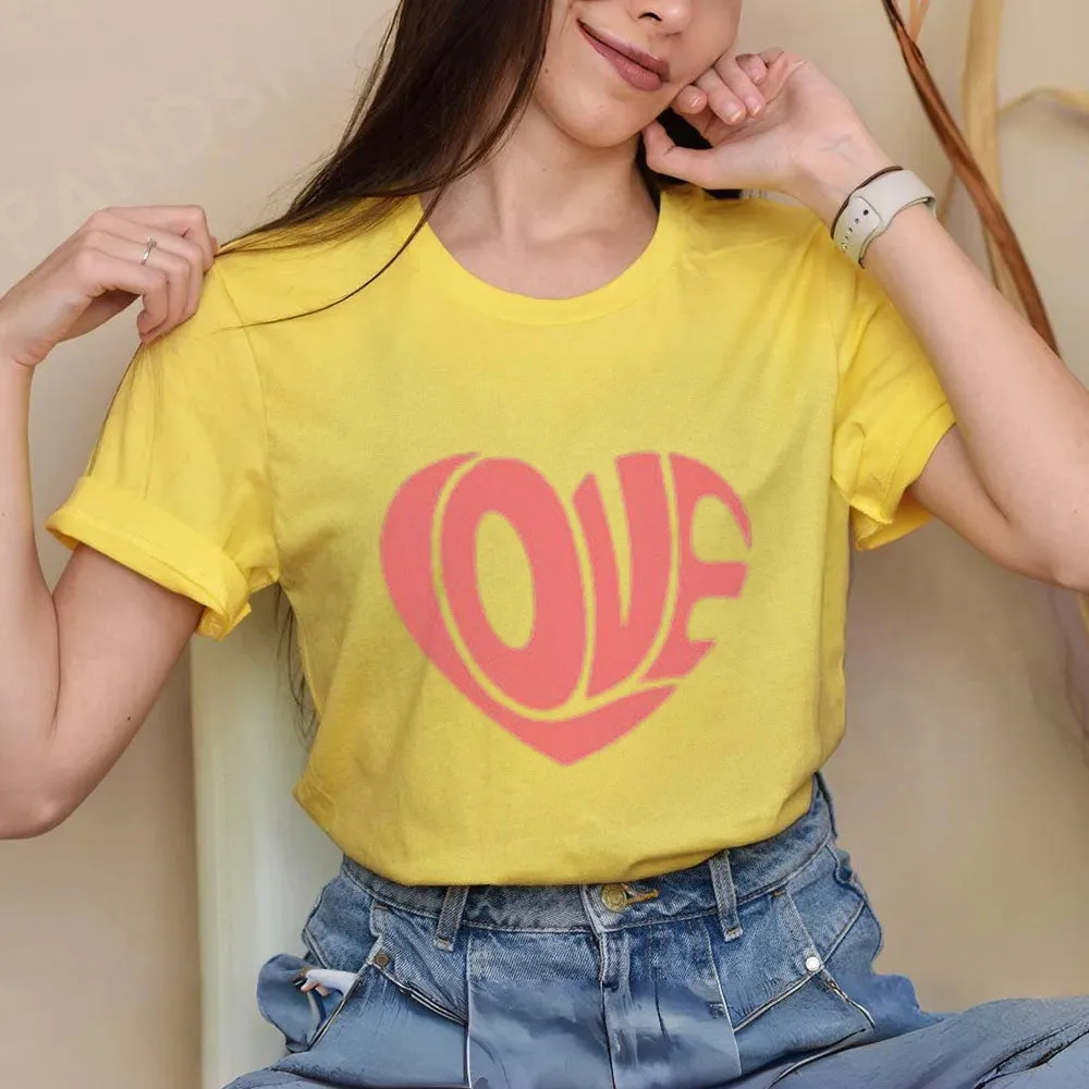 Women Love Heart Valentine's Day Print  Graphic T-shirt