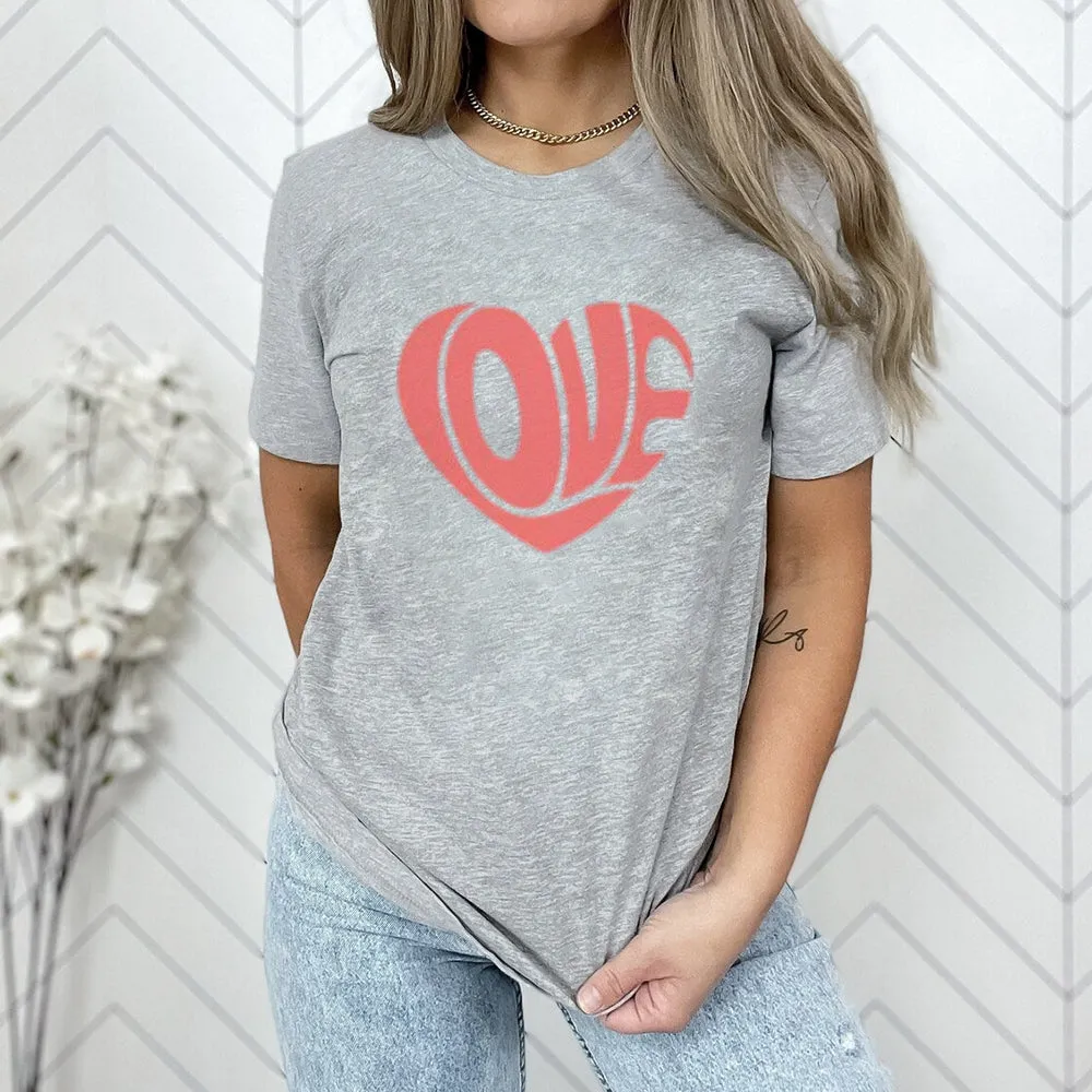 Women Love Heart Valentine's Day Print  Graphic T-shirt