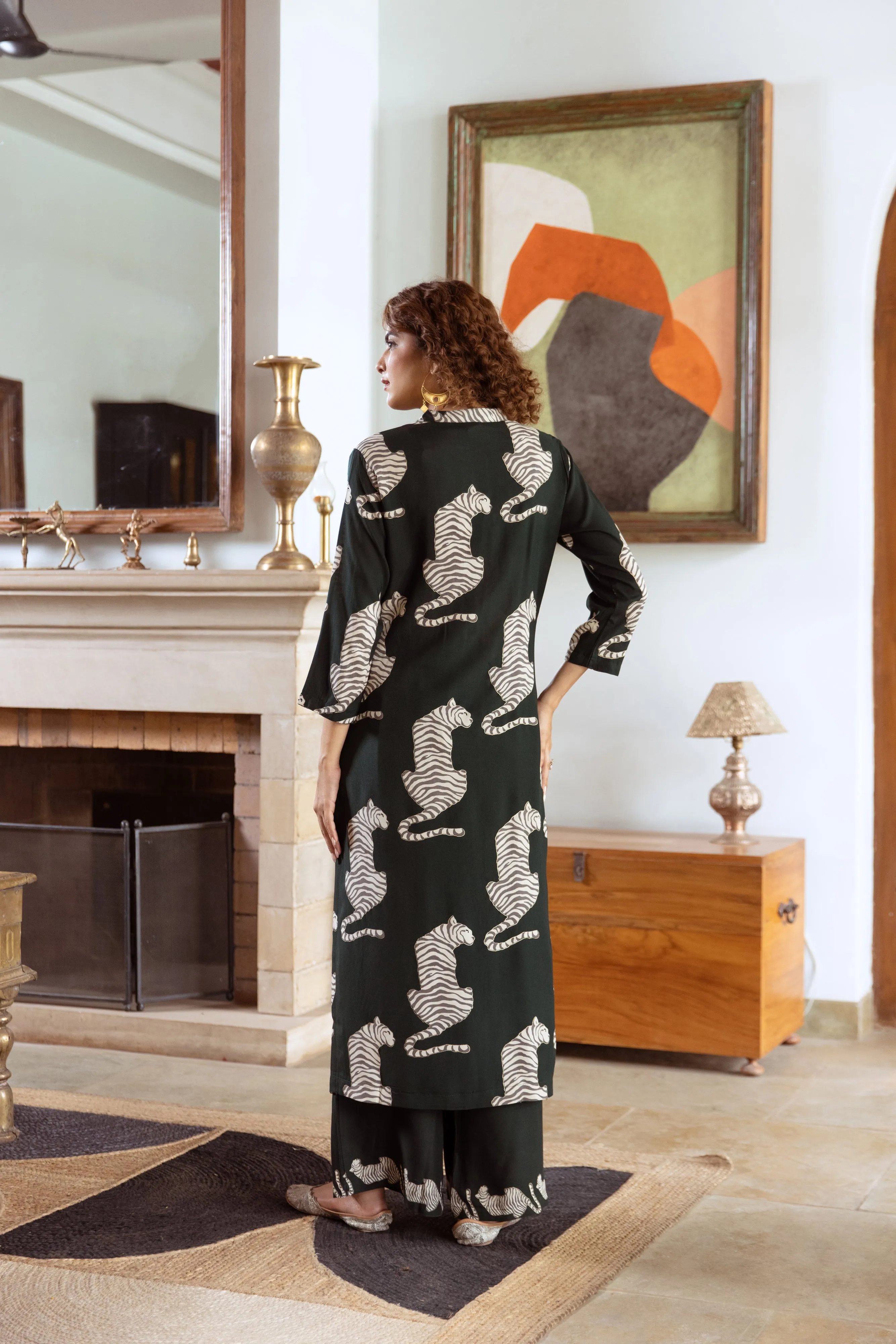 Women's Green German Rayon Kurta Palazzo Set